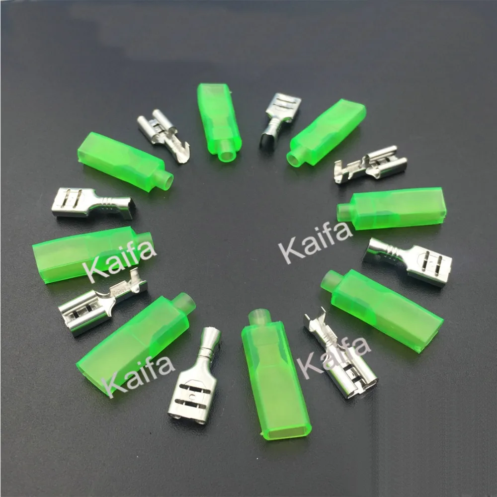 100pcs/lot 6.3 car horn terminal with green sheath tinned copper
