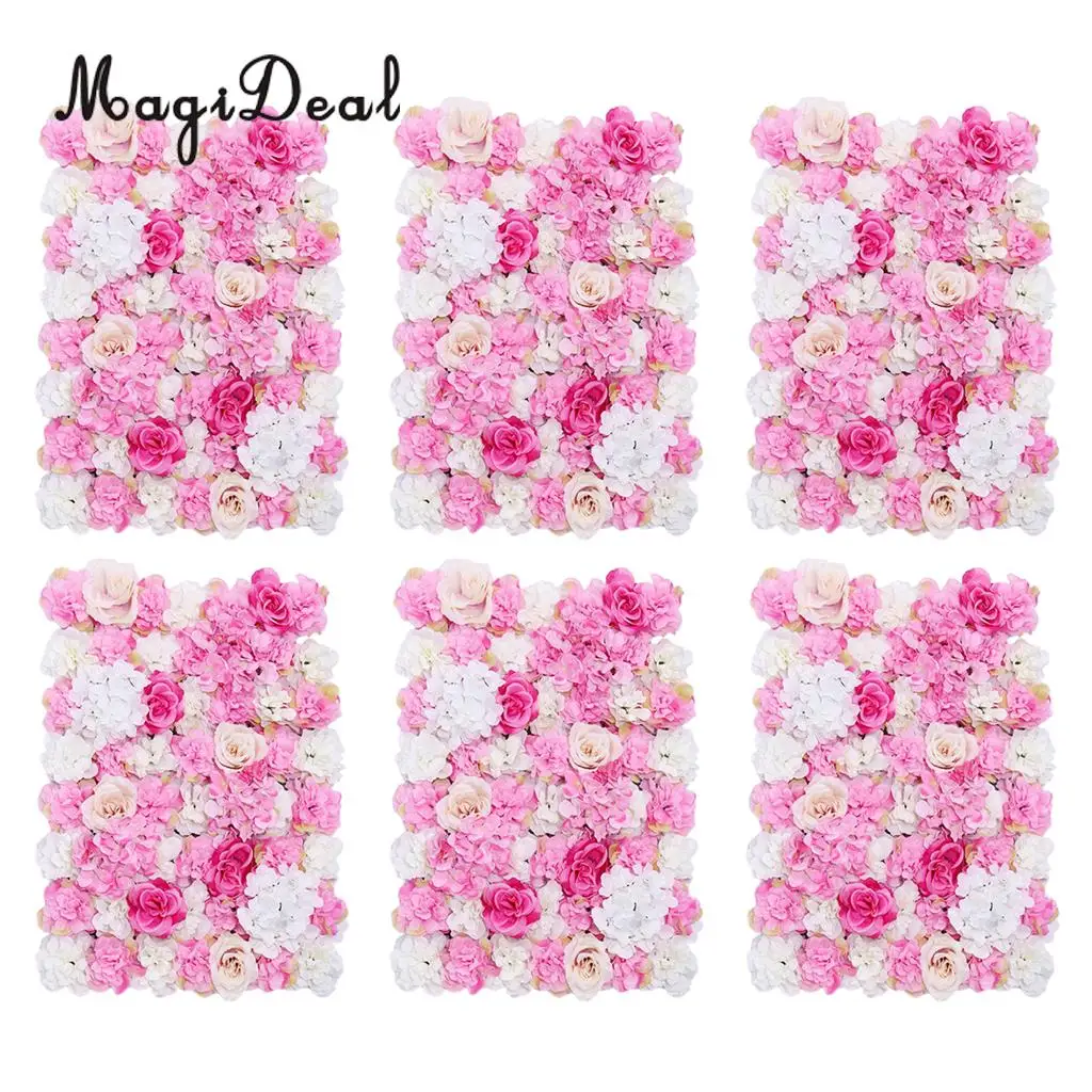 Pack of 6 Artificial Silk Flower Wall Panel Home Wedding Photography Props DIY Decoration