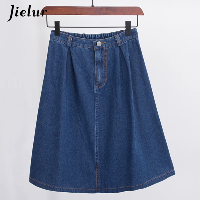 Jielur Корейская мода джинсовые юбки женские A line Harajuku Faldas Mujer Moda 2020 джинсовая юбка