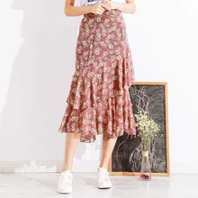 Модная Повседневная шифоновая юбка с принтом женская летняя новая юбка с оборками с завышенной талией подол нестандартное платье с юбкой-годе юбка длинная секция