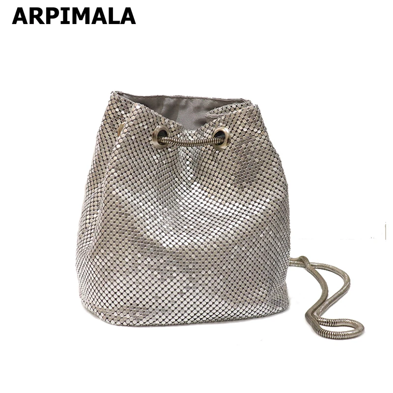 ARPIMALA Chainmail сумка в форме ведра маленькая Серебристая женская мессенджер мини на