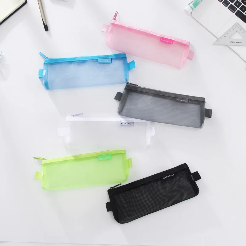 

Mesh Pencil Case Candy Color Transparent Mesh Pen Bag Stationery Storage Bag School Supplies