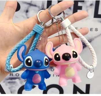 

Cartoon Stitch Keychain Key Ring Women Leather Strap Rope Wrasit Band Trinket Key Chains Car Bag Pendent Charm D207