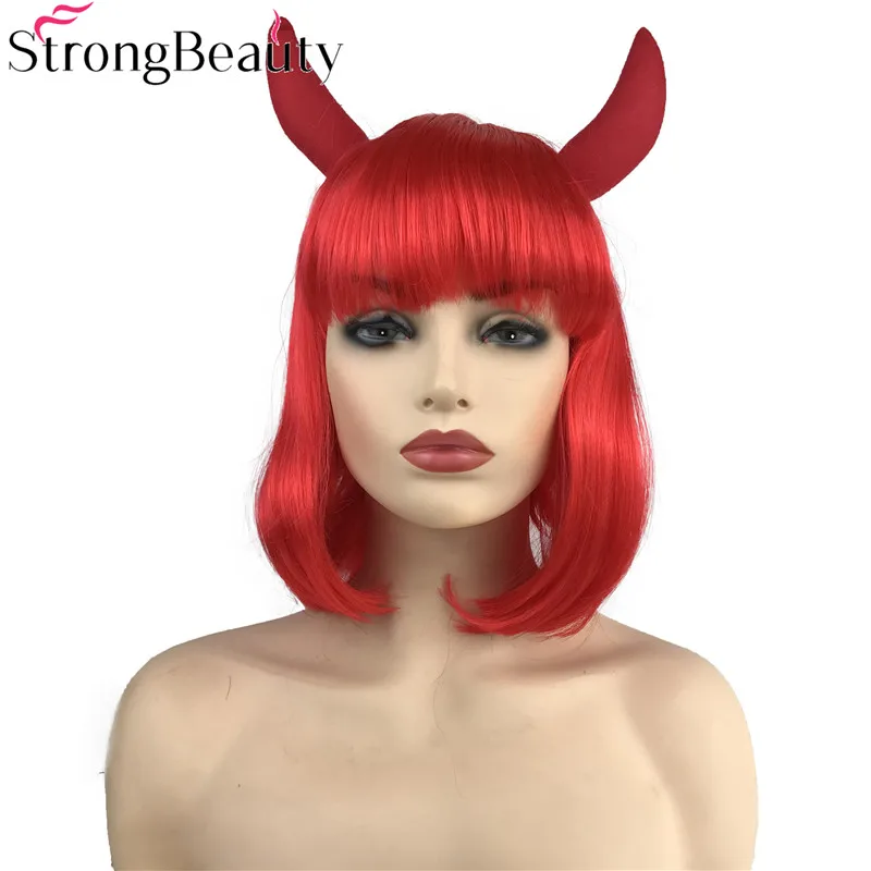 StrongBeauty Хэллоуин вечерние красные/светловолосый парик костюм блонд парик с рогами парик синтетические волосы