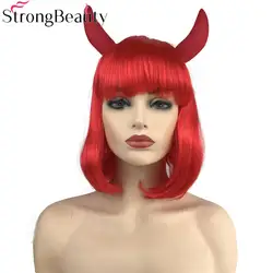 StrongBeauty Хэллоуин вечерние красный/светловолосый Парик Костюм блондинка парик с рогами парик синтетические волосы