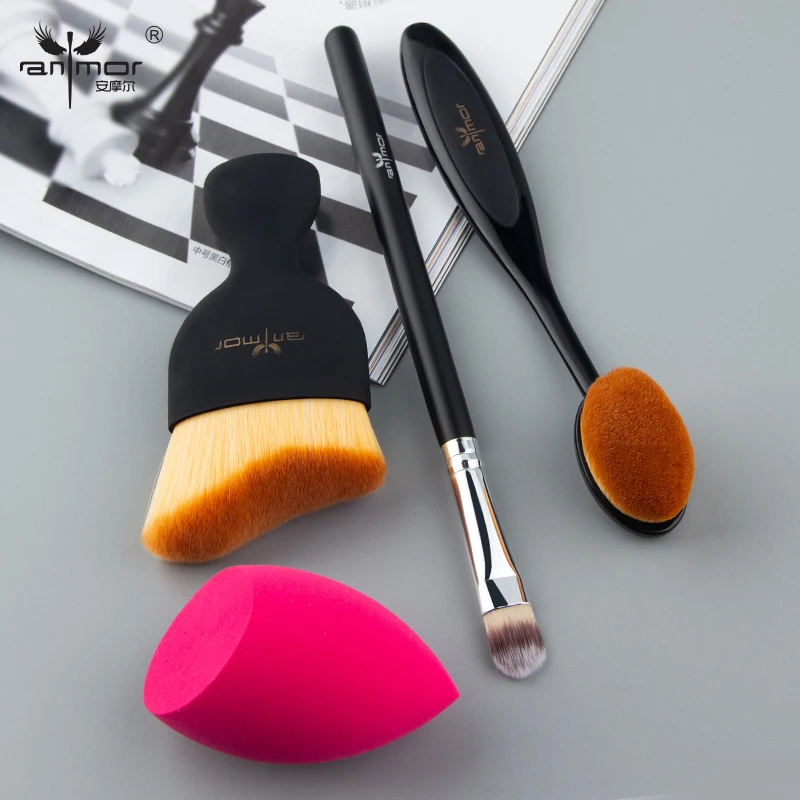 

Anmor 4PCS Makeup Brushes Set Travel Size Eyeshadow Contour Foundation Concealer Brushes Sponge for Basic Makeup Wave Brush