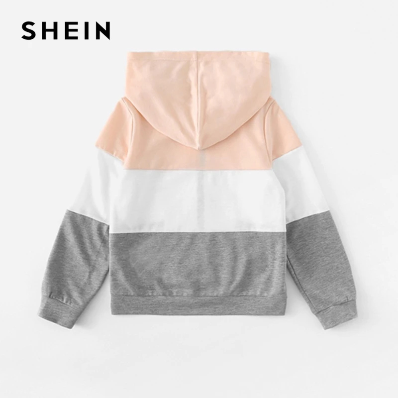 SHEIN/Детская куртка с капюшоном на молнии для маленьких девочек; пальто; детская одежда; коллекция года; весенние повседневные куртки с цветными карманами