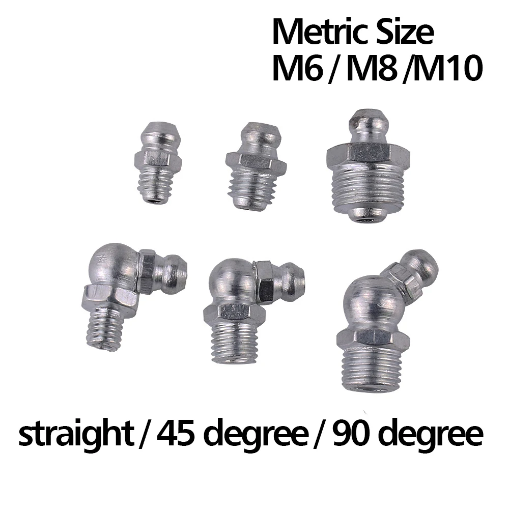 50 piezas de acero de plata M6 M8 M10 hombre recta de rosca de 45 grados de 90 grados de Zerk grasa pezones accesorios para manguera tubo