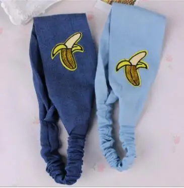 

Повязка на голову женская из денима, милый Бандаж с узлом, бандаж с ананасом, бананом, фруктом, модные аксессуары для волос, 2016