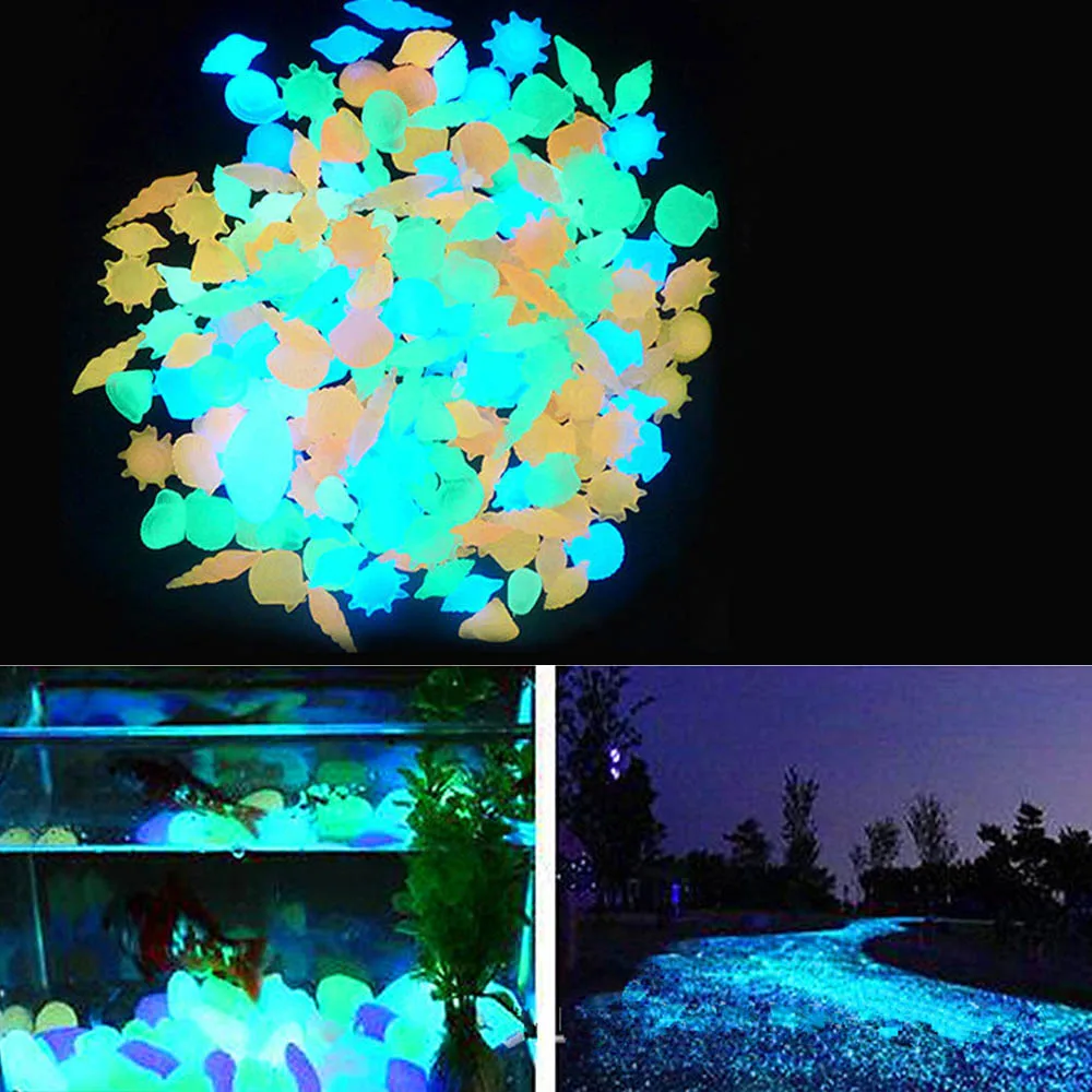 

Glow in the Dark Pebbles Stones Conch Shell Starfish Luminous Gravels 100Pcs for Aquarium Fish Tank Outdoor Garden Yard Decor