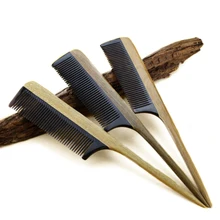 Peines de madera para el pelo, herramientas de peluquería, maquillaje, cuerno de buey, mango de sándalo verde, cabeza, masajeador del cuero cabelludo, brochas para el cabello