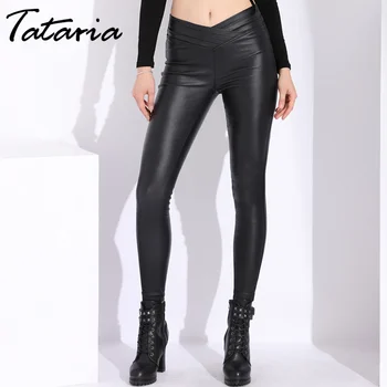 

Black Skinny Leather Pants Women Autunm Winter Pu Faux Velvet Leather Pants With High Waist Woman Trousers Stretch Pencil Pants