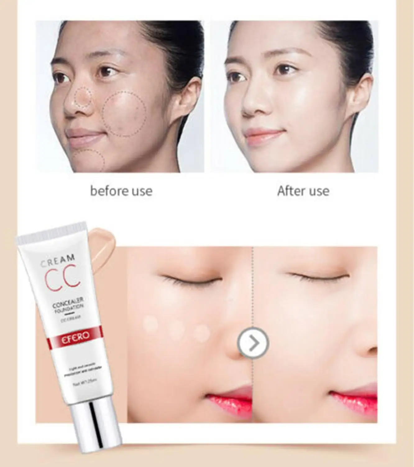

EFERO CC Cream Cover Primer Concealer Makeup Moisturizing Base Face Foundation Efero Light And Moisturizing Isolated CC Cream