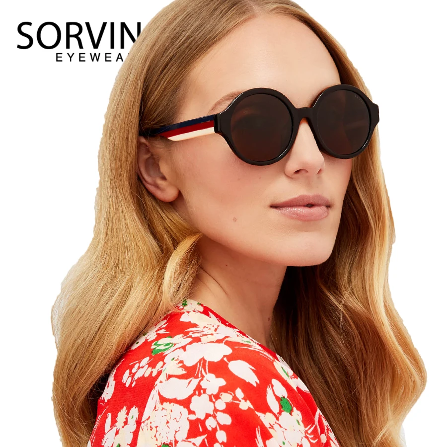 

SORVINO Retro Oversized Stripe Round Sunglasses Men Women Luxury Brand Designer Big Yellow Blue Circle Sun Glasses Shades SP157