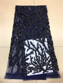 

royal blue tulle with sequins 5yard/lot 2017 latest blue sequin fabric for sewing dress high quality african lace fabric blue