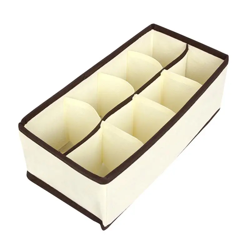 

1 pc Clothes Storage Box Foldable 8 Compartments Non-woven Beige Drawer Dividers Closet Organizer for Socks Bra Underwear