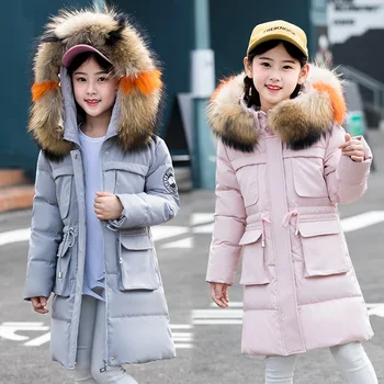 

Children's Duck Down Jacket -25 Degrees Girls Long Big Fur Down Jackets Children Cold Winter Thickening Warm Outerwear Coats