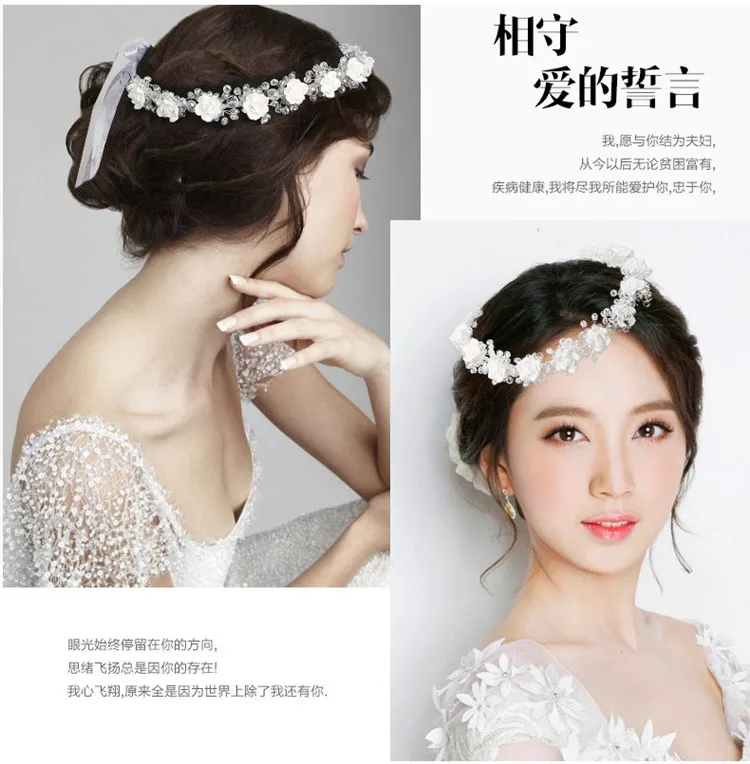 Sweet bridal headdress soft pottery wreath white rhinestone wedding gown headdress accessories photo photo accessories (6)