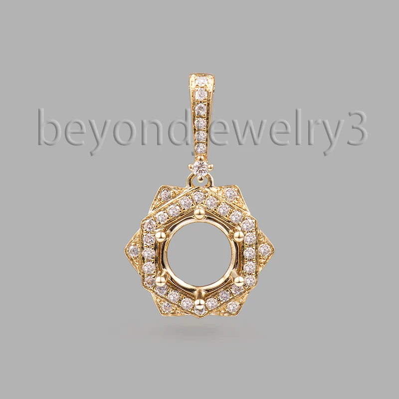 Round Cut 7mm Diamond Semi Mount Pendant 18K Yellow Gold Pendant For Sale WP041G