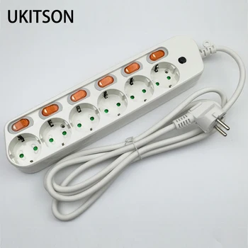 

EU Korea Extension Socket AC250V 16A Overload Protection DE Power Strip 2.5 Meter Length Electric Cord 6 Charge Port