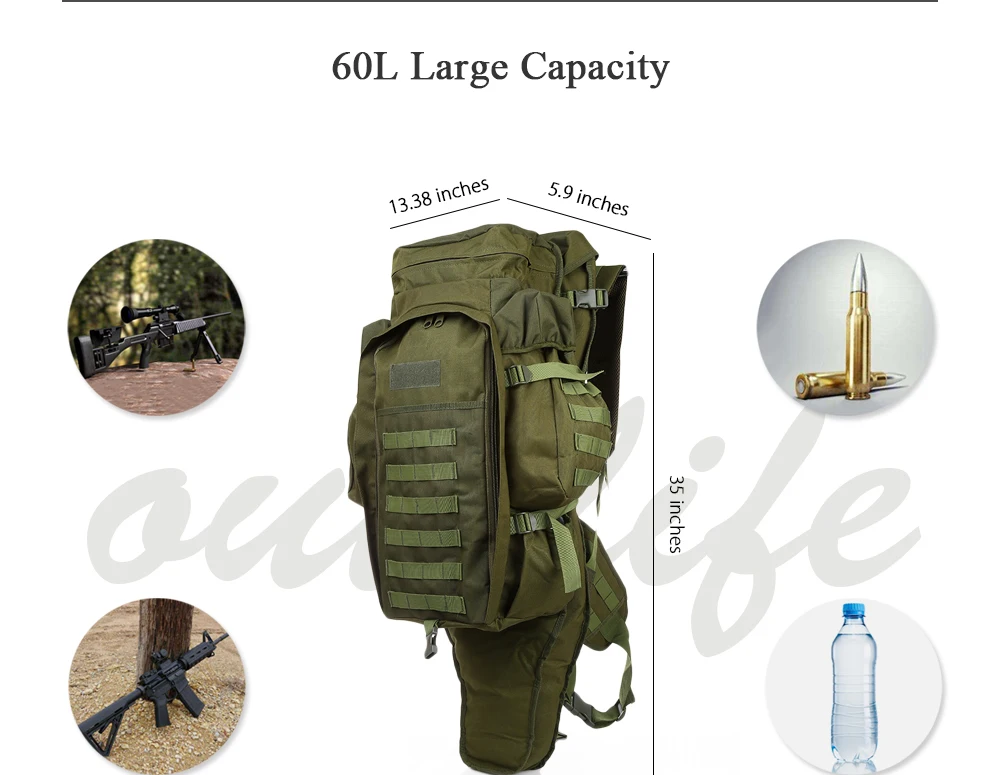 Outlife 60L Outdoor Military Backpack Pack Rucksack for Hunting Shooting Camping Trekking Hiking Traveling