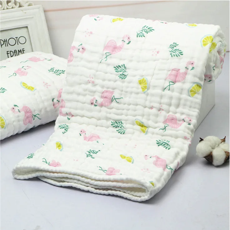 1 предмет, детские пеленки 110*110 см, 6 слоев одеяла, хлопок, с белым краем, мягкие банные накидки - Цвет: Flamingo