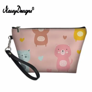 

Noisydesigns PU Cosmetic Wash Bag Designer Cat Pattern Make Up Cases Women Functional Tote Handbags Coin Pouch For Travel Ladies