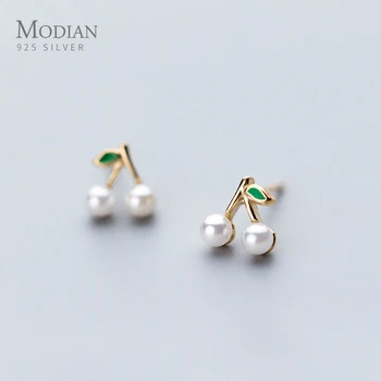 

Modian Tiny Cute Enamel Tree Leaf Pearl Stud Earrings Fashion Classic Simple 925 Sterling Silver Jewelry For Women Party Gift