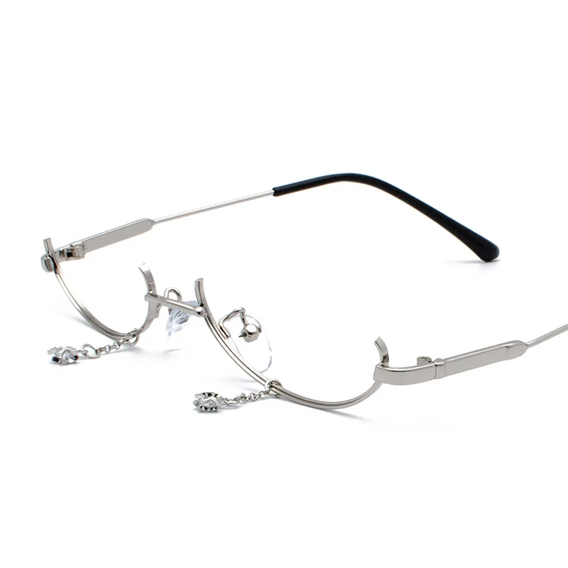 Мода сплав оправа для очков для женщин очки капли воды Lensless цепи кулон украшения Половина рамки очки рамки - Цвет оправы: silver C1