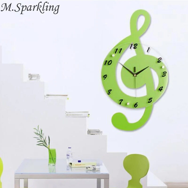 M Sparkling Music Note Wall Clocks Wooden Glass Creative Hanging font b Watches b font Livingroom