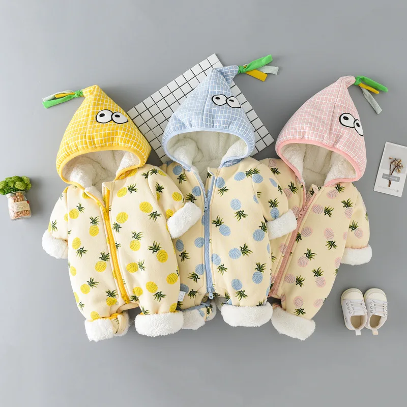 

HYLKIDHUOSE 2018 Winter Infant Newborn Rompers Baby Girl Boy Jumpsuits Warm Plush Thicken Outdoor Hooded Kids Children Costume