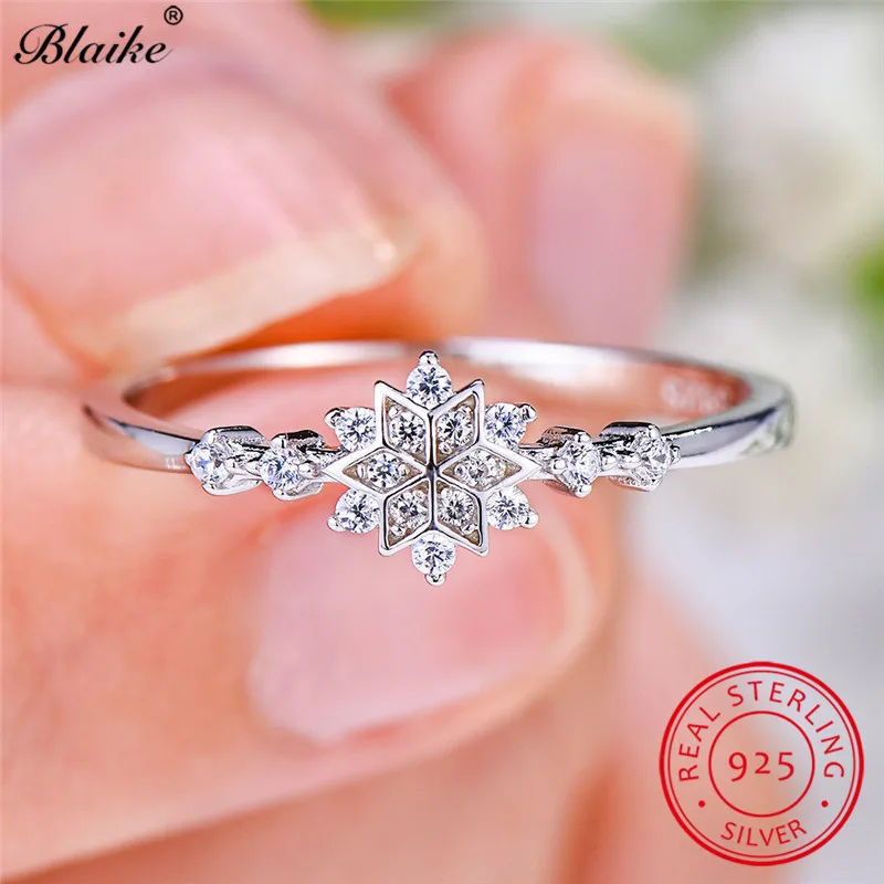 Минималистичные кольца из стерлингового серебра s925 пробы для женщин, маленькое Хрустальное цветочное кольцо, штабелируемое циркониевое тонкое кольцо, снежинка, обручальные кольца
