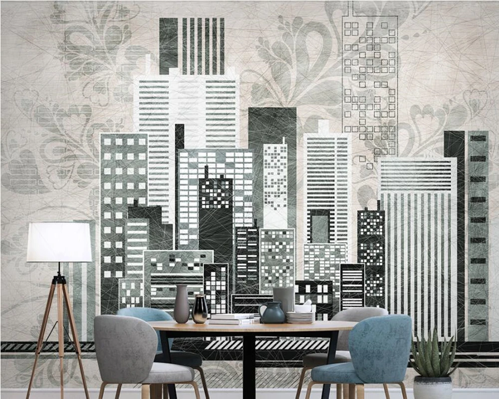 現代ミニマリスト都市建築 3d 壁画 Papel デ Parede ベッドルームの背景装飾壁紙 壁紙 Aliexpress