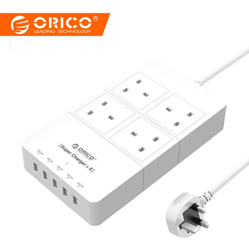Pаспродажа ORICO мощность полосы 4 удлинитель с USB розетки Smart удлинитель патрона разъем мощность Surge Protect кнопка для iPhone, iPad, samsung Galaxy