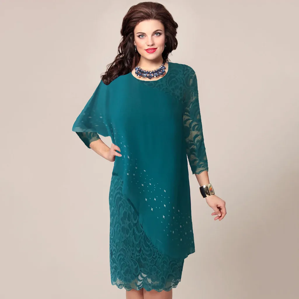 

JAYCOSIN 2019 Fashion Women's Sexy Autumn Casual Full Sleeve O-Neck Print Lace Splicing Patchwork Dress vestidos dropshipping