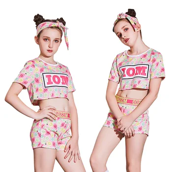 

New Children Stage Performance Clothing Jazz Dance Fashion 2 Pc Short Sleeve Short Pants Costumes Hip Hop Dancing Clothes Dance