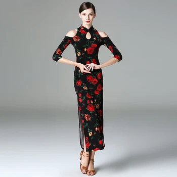 

Height Quality Belly Dance Dress For Ladies Black and Red Flower Print Tassel Skirt Indian Perform Fitness Stage Garments W1196