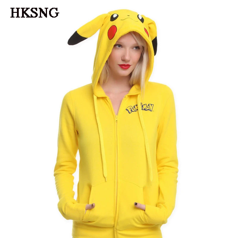 

HKSNG Plus Size XXXL Women Pokemon Pikachu Hoodies Cotton Yellow Printed Costume Zip Up Sweatshirt Plus Size Custom-Made