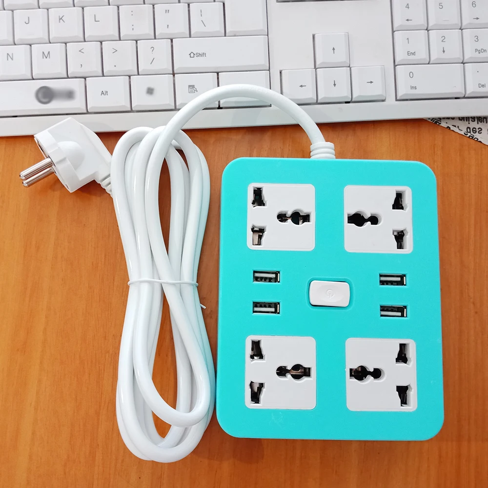 

Power Strip Socket with 4 USB Fast Charging Standard Extension Socket Plug Power Strip Home Electronics