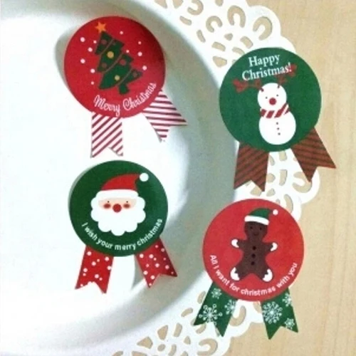 Hot Colorful Merry Christmas Round Badge Sticker For Gift Packaging Bags Sealing DIY Decoration Stickers 48pcs=6sheets
