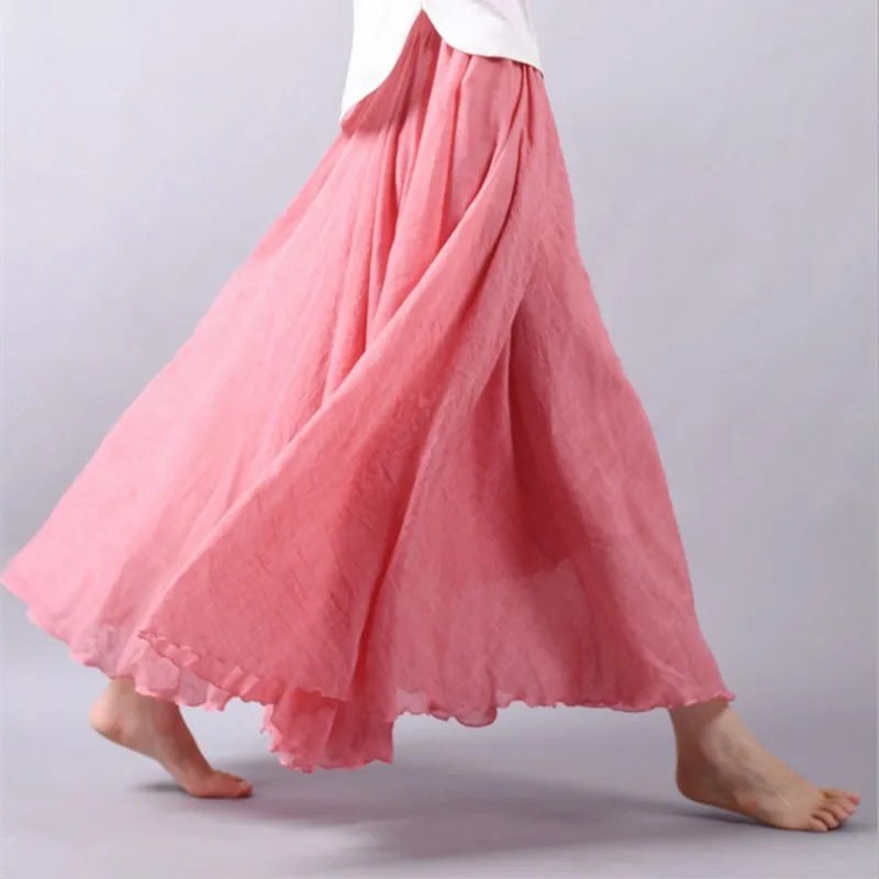 

Linen Cotton Long Skirts Women Elegant High Waist Pleated Maxi Boho Skirt Femme Vintage Summer Spring Plus Size Skirt 20 Colors