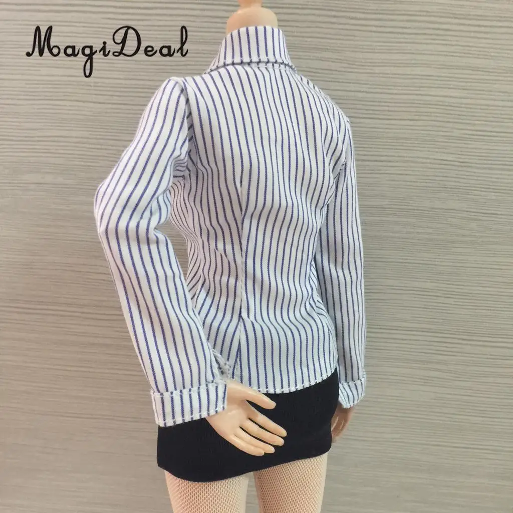 Fashion 1:6 Striped Shirt Mini Skirt Dress Stockings Underwear Business Set for 12 Inch Female Action Figures Body Dolls Acc