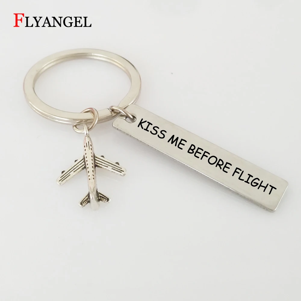 

Kiss Me Before Flight Engraved Key Chain Air Plane Charm Key Ring for Aviation Gifts Keychain for Business Husband