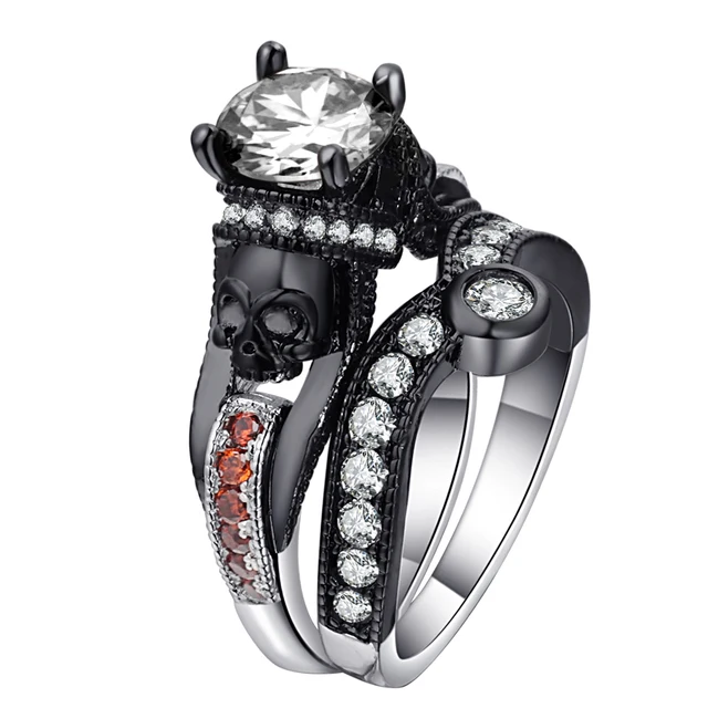 Hainon Conjunto de anillos de calavera negra para mujer, Color plateado, moda de y conjunto de de cristal CZ, joyería para mujer|Anillos| - AliExpress