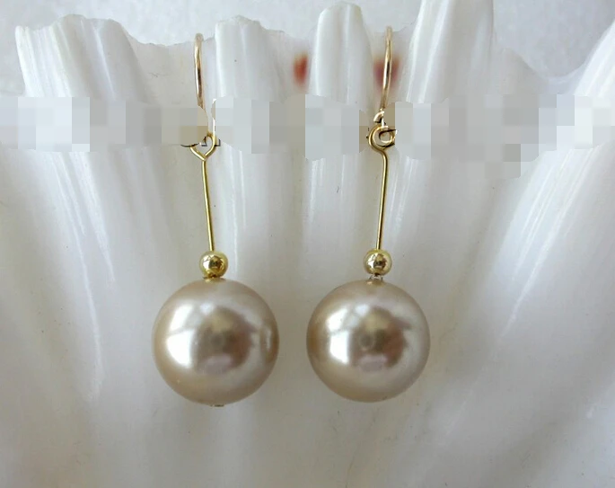 

hot sell new - free shipping 12383 round south sea shell pearl dangle earrings