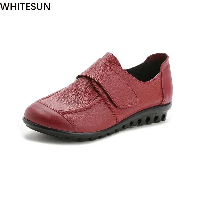 

WHITESUN 2018 summer Women's Shoes Flats Genuine Leather Ladies Flat Shoes Female Footwear