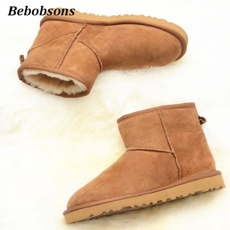 

New women boots classic winter leather snow boots australian brand warm fur ankle boots flat big size ladies shoes