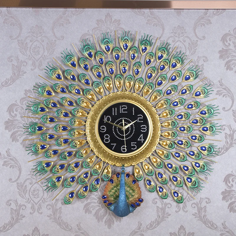 

Peacock Open Screen Creative Living Room Wall Clock Mute Clock European Modern Home Clock Fashion Decorative Quartz Clock Heat