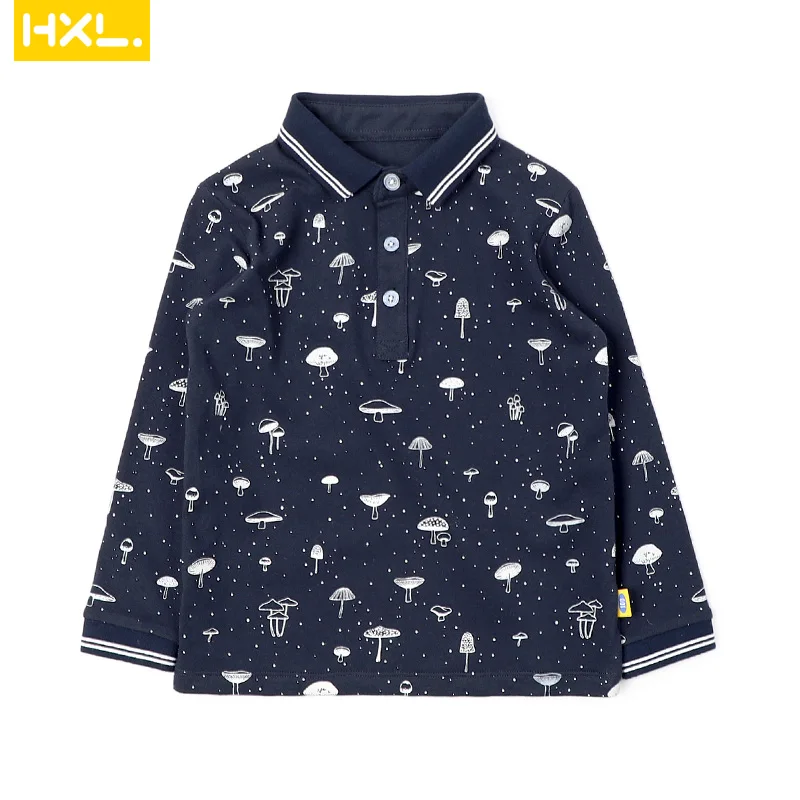 

2019 Spring Piueq Cotton Breathable Fashion Printed Boys polo Shirts Long Sleeved Thin Turn-Down Collar Children Kids Shirts