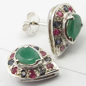 

Chanti International Fancy Emeralds, rubi & BLUE SAPPFIRE COLORFUL Stud Earrings 1.4 CM